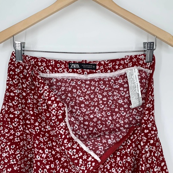 ZARA Printed Bermuda Skort Floral Mini Skirt, Red - Picture 9 of 11